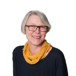 A woman wearing glasses and a scarf